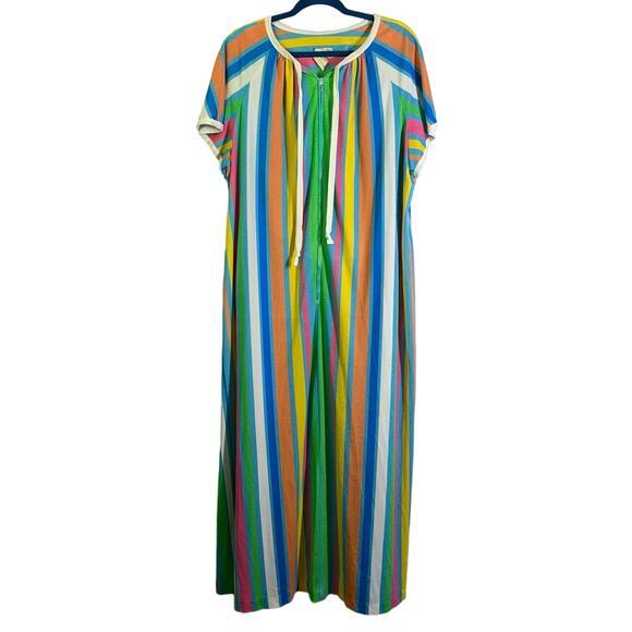 DELA-ANN LOUNGEWEAR Vintage 60s Multi-Color Stripe Terry Cloth Zipper Front Robe - Picture 1 of 14